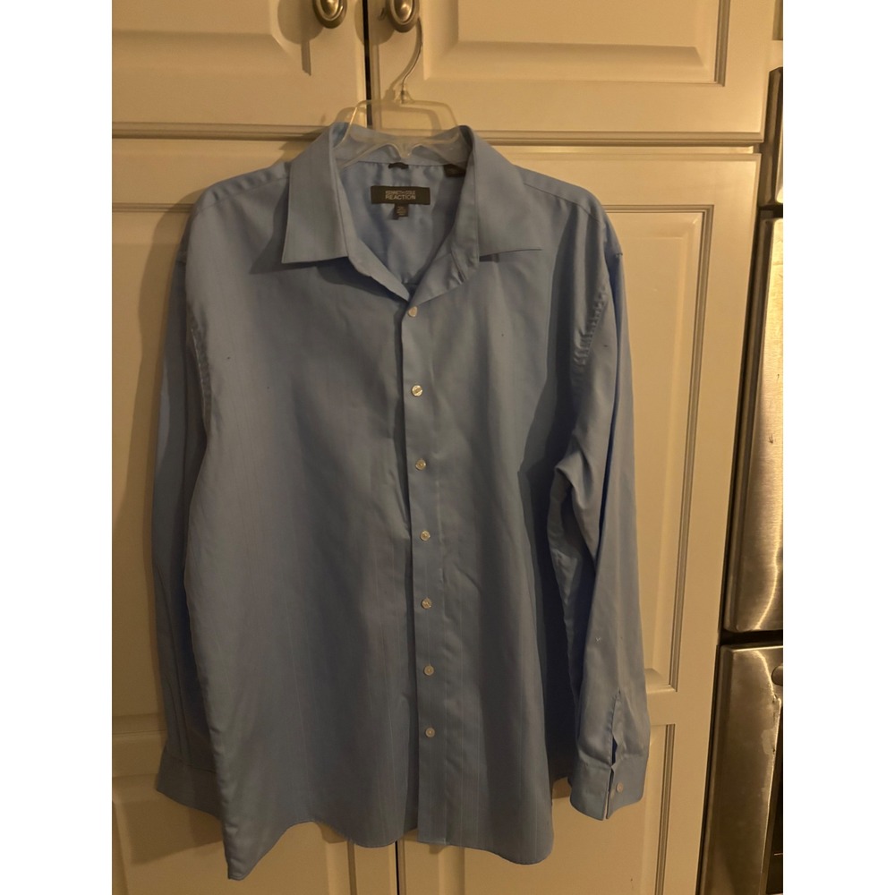 Kenneth Cole Reaction Men Light Blue Wrinkle‎ Free Shirt XXL 18 36-37 Cotton